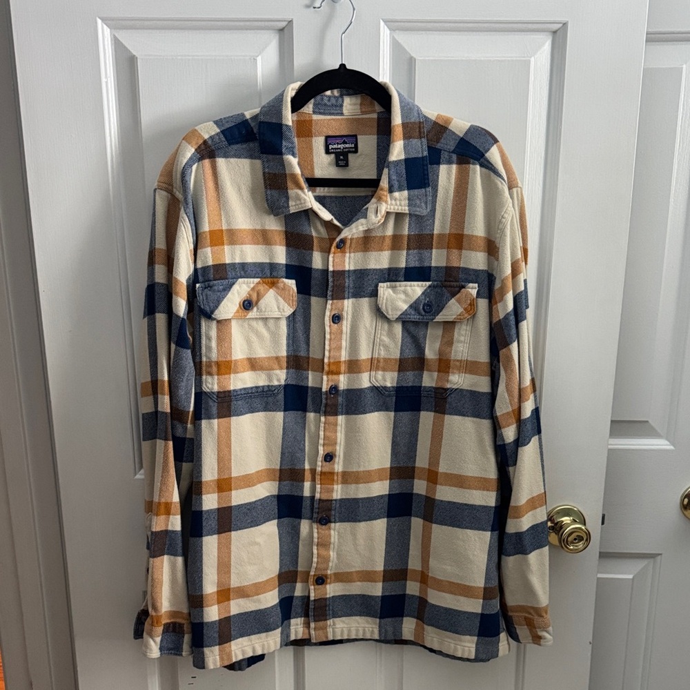 Patagonia Blue and Tan Checkered Shirt